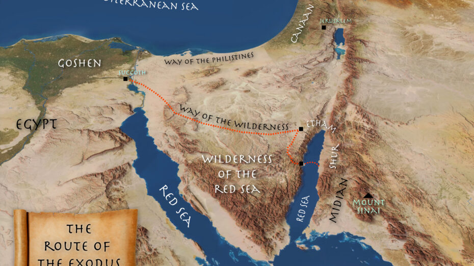 Exodus route map to Sinai in Arabia