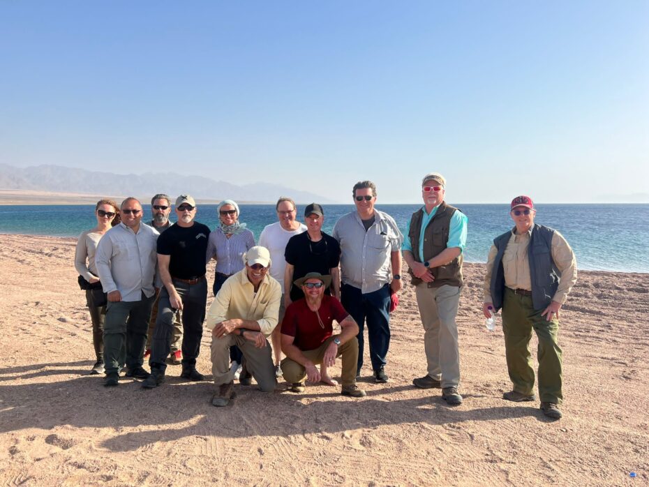 Our tour group on the Saudi side of the Red Sea crossing. Come on our tours to see both sides of the crossing!